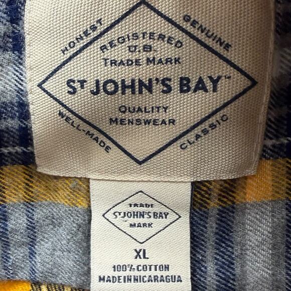 St John’s Bay Men’s XL Button Down Plaid Flannel Shirt Yellow Gray Long Sleeve - Picture 7 of 10